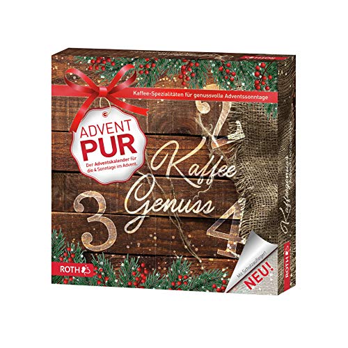 ROTH Adventskalender PUR 'Kaffeegenuss' mit 4 Türchen, für jeden Adventssonntag eines, enthält ausgewählte Kaffeesorten - 27x27x5cm