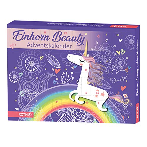 ROTH Beauty Adventskalender Einhorn 2019 - gefüllt mit witzigen Accessoires, pflegenden Wellness- / Kosmetik-Artikeln - Nicht nur für Einhorn-Fans