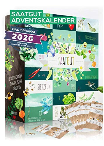 Saatgut Adventskalender für Gärtner zum einsäen I 24 leckere sorte Gemüse, Kräuter und Obst für den Garten I Geschenkset Gärtner